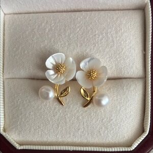 Elegant Gold and White Floral Earrings